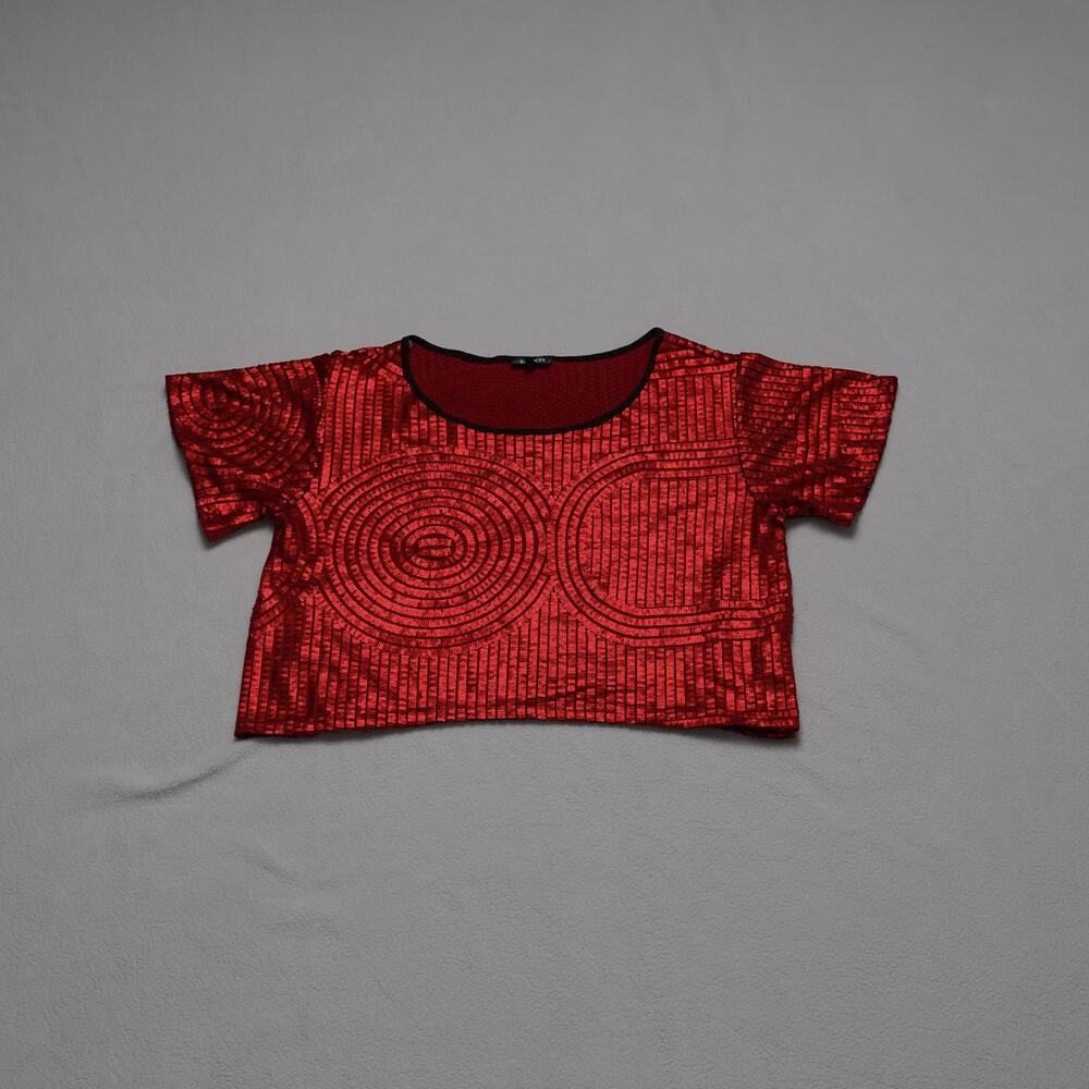 Tildon Red Sequin Crop Top - Party Holiday Shirt - Medium
